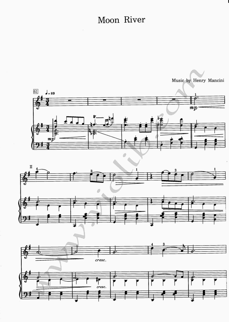 Г. Манчини "Лунная река" ноты для скрипки и фортепьяно. Простое переложение для домашнего музицирования. Скачать ноты