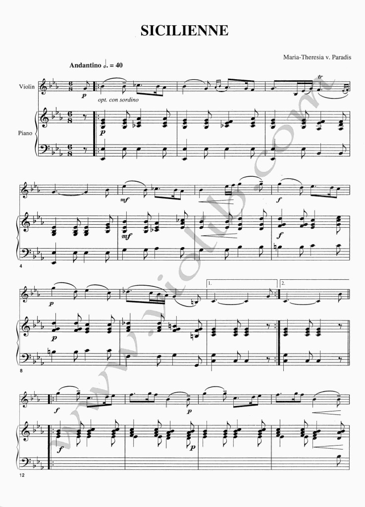 М.-Т. Парадис "Сицилиана" ноты для скрипки и фортепьяно.