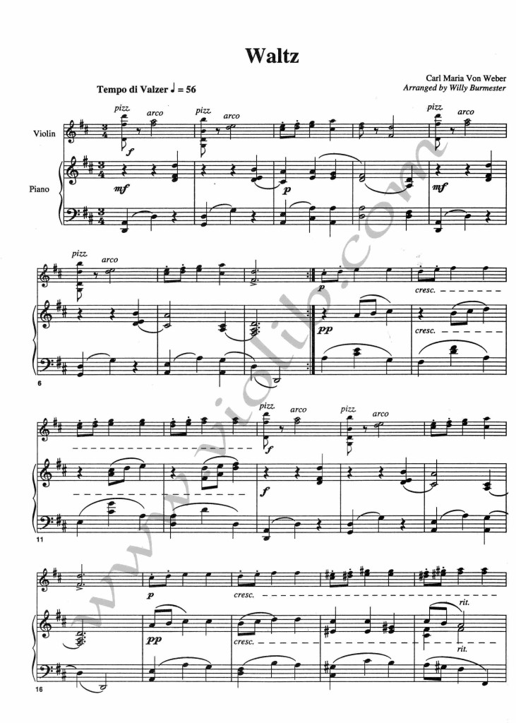 К. М. фон Вебер "Вальс" ноты для скрипки и фортепьяно