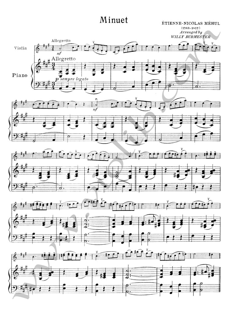 Э. Н. Мегюль "Менуэт" ноты для скрипки и фортепьяно.