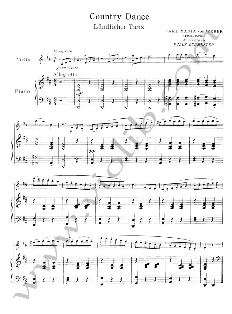 К. М. фон Вебер "Сельский танец" ноты для скрипки и фортепьяно