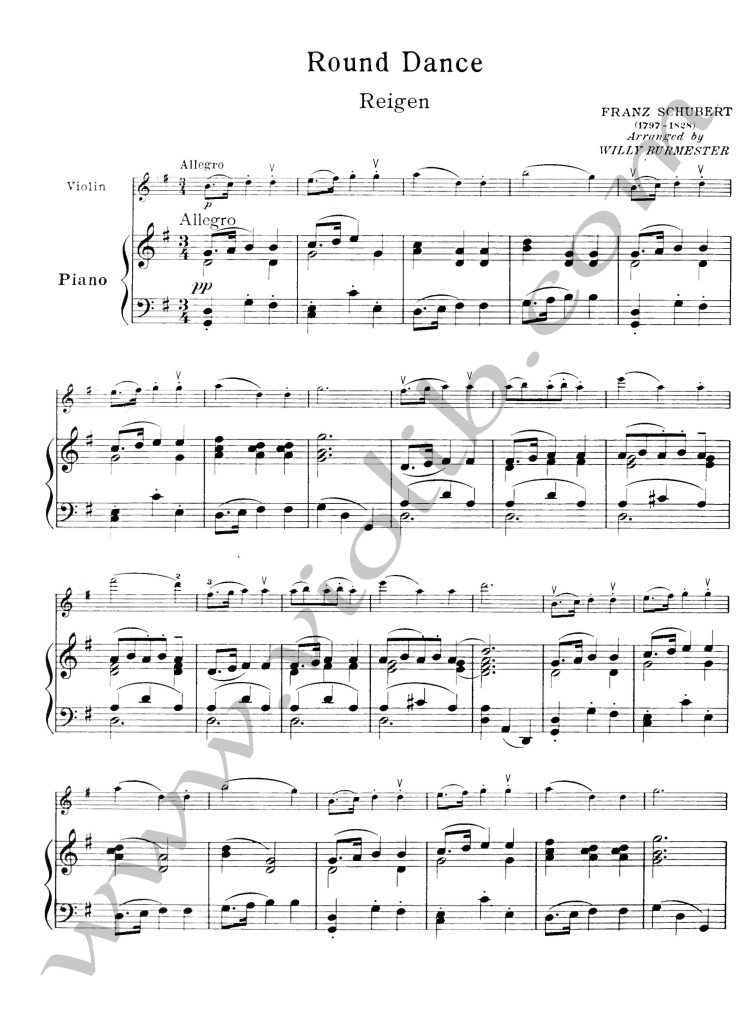 Ф. Шуберт "Хоровод" ноты для скрипки и фортепьяно.