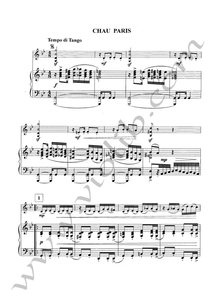 А. Пьяццолла "Chau Paris" ноты для скрипки и фортепьяно