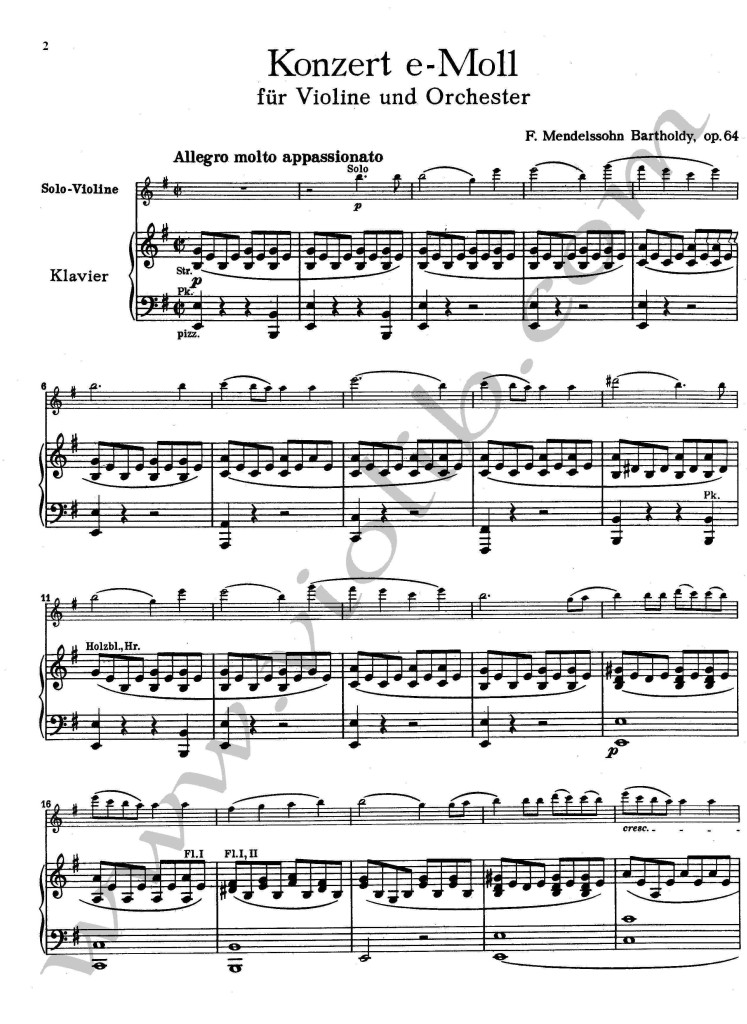 Ф. Мендельсон "Концерт ми-минор" ноты для скрипки и фортепьяно