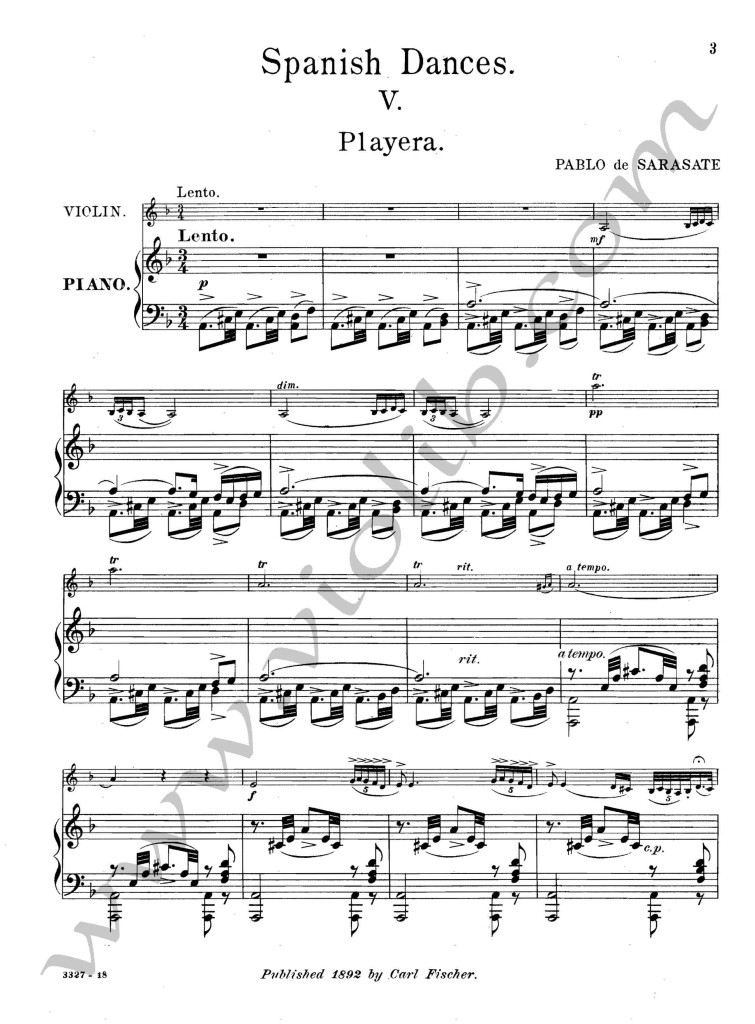 П. Сарасате "Плайера" ноты для скрипки и фортепьяно
